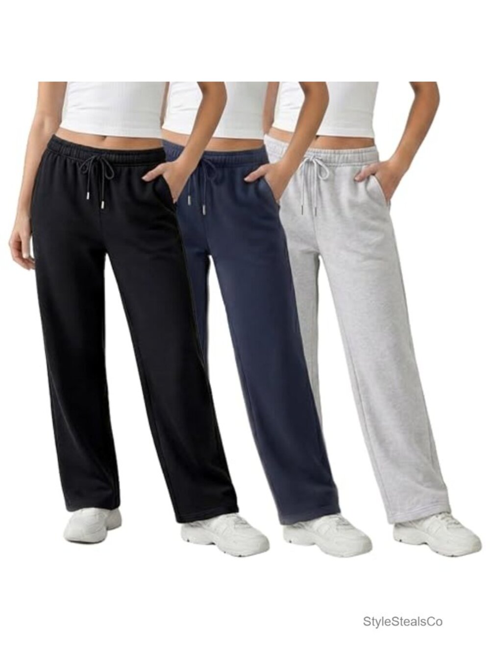 3 Pack Fleece Sweatpants Straight Leg Pockets Mid Rise Women's Active